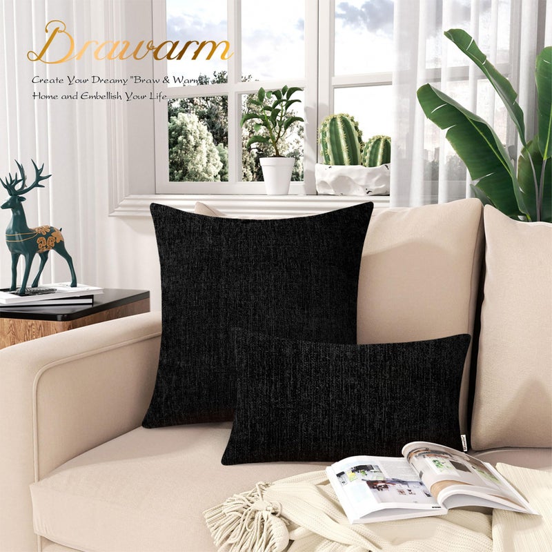 BRAWARM Throw Pillow Covers 12x20 Inches - Black Chenille Lumbar Pillow Covers Pack of 2, Solid Dyed Soft Chenille Pillow Cases for Couch Sofa Bed Home Decoration - Image 3